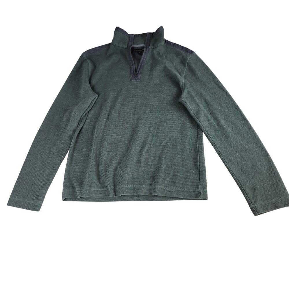 Banana Republic 1/4 Zip Pullover Sweater Mens Sz Medium Green and Gray Casual